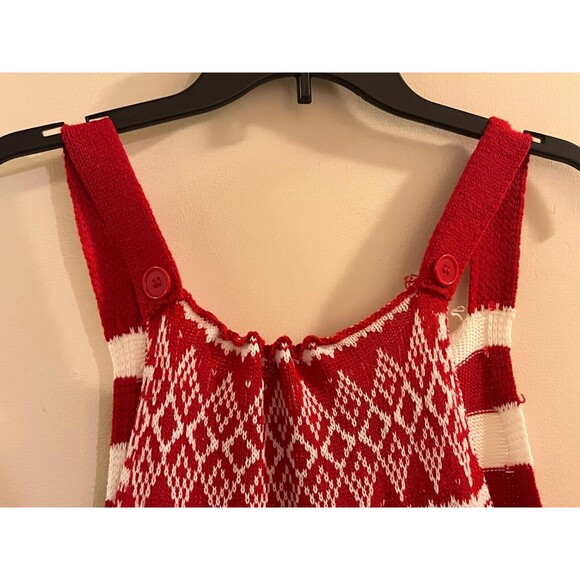 Women's Red Geometric Snowflake Christmas Theme Knit Jumpsuit Overalls One Piece - Picture 5 of 5
